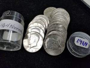 ROLL OF 1964 KENNEDY SILVER HALF DOLLARS 20 COINS