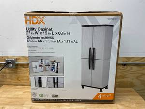 lot 104 image: HDX Plastic Freestanding Garage Cabinet in Gray (27 in. W x 68 in. H x 15 in. D)