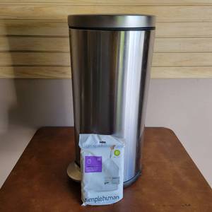 lot 03 image: 12 x 12 x 24 Stainless Steel garbage Can with Step Pedal