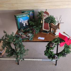 lot 20 image: Christmas Decor-Wreaths, Lighted Reindeer and More