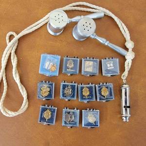 lot 65 image: Vintage HS Pins, Whistle, Salt & Pepper Gavels