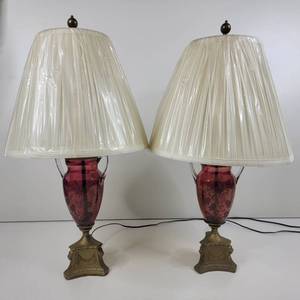 lot 01 image: Set of Mid-Century Burgundy Crystal Lamps
