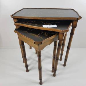 lot 03 image: Set of 3 Beautiful Vintage Black & Brown Chinese Nesting Tables