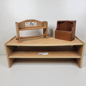 lot 17 image: Wooden Shoe Rack, Small Shelf, and Mail Rack