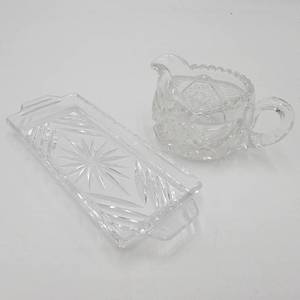 lot 37 image: Vintage Cut Crystal Butter Dish & Creamer