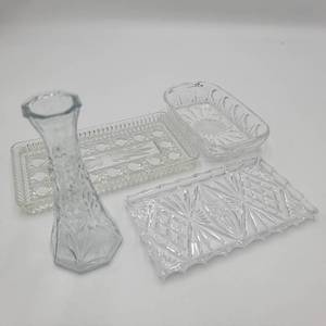 lot 38 image: Vintage Cut Crystal Collection-3 Butter Dishes & 1 Vase