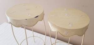 lot 101 image: Butter Yellow Metal Round Side Tables
