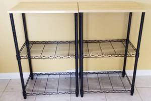 lot 48 image: Wood Topped Black Metal Storage Shelf, b