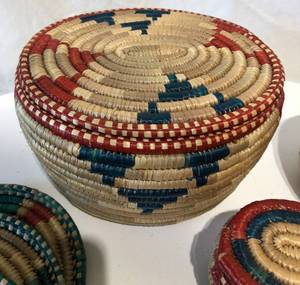 African Woven Covered Serving Bowls and Trivets