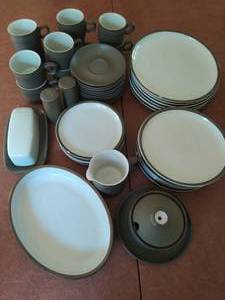 Vintage Denby Chevron Olive Green Stoneware Pottery