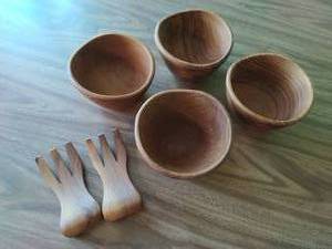 Teak Salad Bowls with Utensils