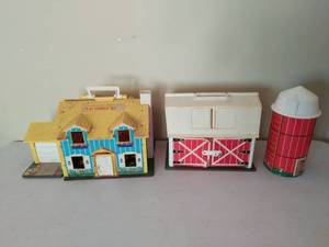 Vintage Fisher Price Play Family House and Barn with Silo