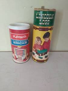 Vintage Tinker Toys, Original Lincoln Logs Container, and PlaySkool Classic Building Bricks