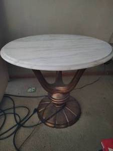 Vintage Round Marble Top Table with Gold Toned Base