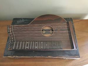 Antique Zither or String Harp Guitar in Case
