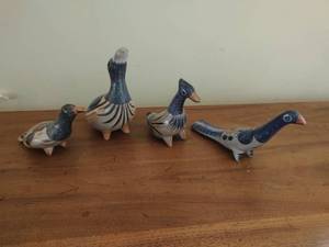Collection of Four and Painted Ceramic Birds
