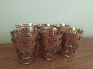 Collection of Vintage Metallic Leaf Glassware