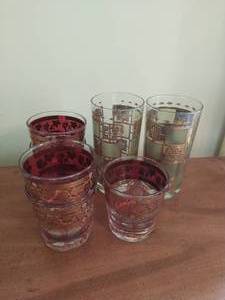 Collection of Vintage Metallic Leaf Glassware