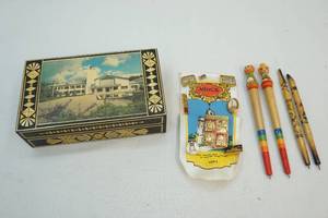 Keepsake box with pens, pins and flag