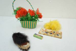 Feather art and vintage sweets