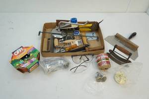 Citronella candle, oil can, safety glasses, coat hangers and more