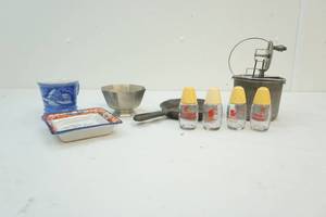 Mixer, shaker set, dishes, cup and skillet