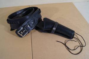 lot 73 image: Black Leather Belt with Holster and Cartridge Loops