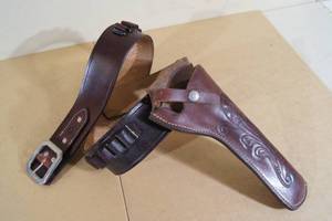 lot 66 image: Brown Leather Belt with Holster and Cartridge Loops - StorlienLawrence