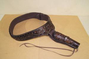 lot 68 image: Dark Brown Leather Belt and Holster with Cartridge Loops - Beautiful Tooling