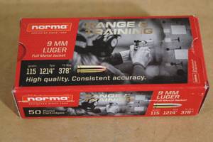 lot 121 image: 50 Norma 9mm Luger 115 Gr FMJ Ammo