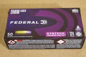 lot 123 image: 50 Federal Syntech 9mm Luger 124 Gr Total Synthetic Jacket Ammo