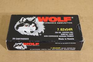 lot 141 image: 20 Wolf 7.62x54R 200 Gr Copper FMJ Bimetal Case Ammo