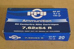lot 142 image: 20 PPU 7.62x54R 150 Gr SPBT Ammo