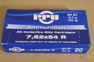 lot 143 image: 20 PPU 7.62x54R 150 Gr SPBT Ammo