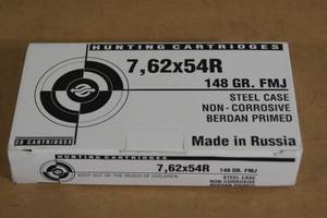 lot 144 image: 20 7.62x54R 148 Gr FMJ Steel Case Ammo