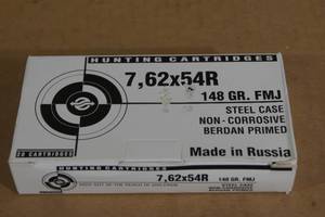 lot 145 image: 20 7.62x54R 148 Gr FMJ Steel Case Ammo
