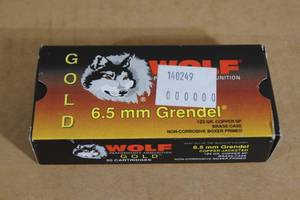 lot 155 image: 20 Wolf Gold 6.5mm Grendel 123 Gr Copper SP Brass Case Ammo