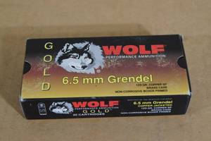 lot 156 image: 20 Wolf Gold 6.5mm Grendel 123 Gr Copper SP Brass Case Ammo