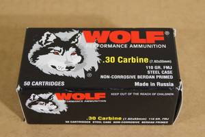lot 171 image: 50 Wolf .30 Carbine 110 Gr FMJ Steel Case Ammo