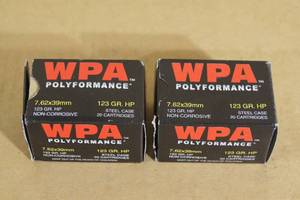 lot 181 image: 40 WPA Polyformance 7.62x39mm 123 Gr HP Steel Case Ammo