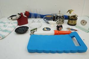 lot 161 image: Night light, clock, iron, dcor and more