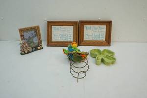 lot 175 image: Planter dcor, picture frame and embroideries