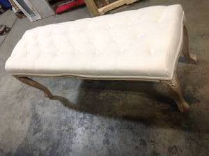 Merra Beige Long French Vintage Upholstered Bench with Carved Solid Wood Frame 18.8 in. H x 44 in. W x 13.5 in. D see pictures