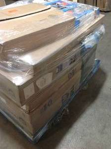 Pallet with assorted Furnace Filters various sizes not used and assorted plumbing items  see pictures