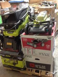 Pallet with assorted Lawnmowers various brands models and conditions see pictures