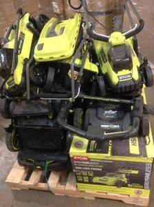 Pallet with assorted Ryobi Cordless Lawnmowers various models and conditions customer returns see pictures