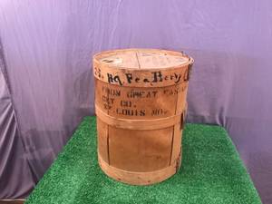 lot 60 image: Vintage Wood Barrel Coffee Shipping Container with Lid