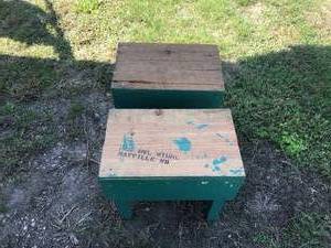 lot 87 image: Stools Make From Vintage Wood Prune Shipping Boxes
