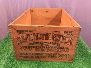lot 43 image: Antique Safe Home Match Wood Shipping Box