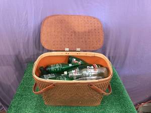 lot 133 image: Picnic Basket Full of Vintage Soda Bottles